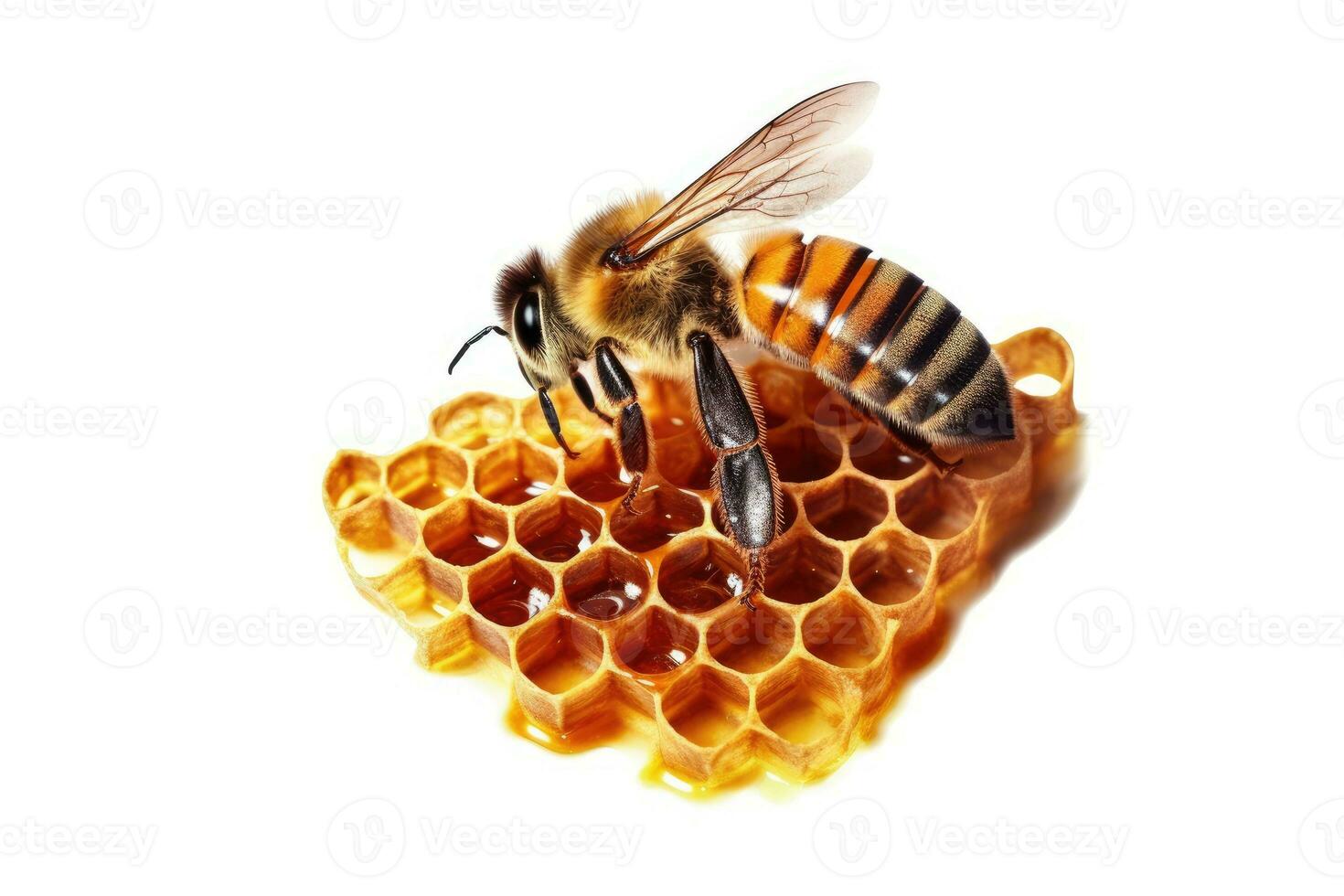 detailopname bij Aan honing kam met honing, geïsoleerd Aan transparant achtergrond uitknippen. generatief ai foto