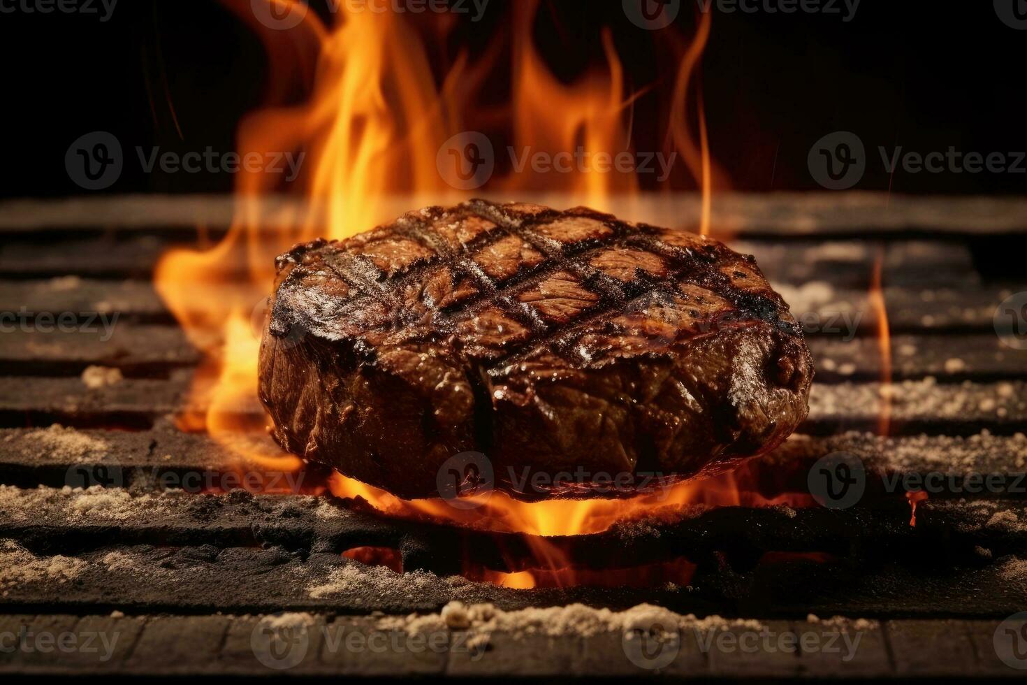 gegrild sappig brok van rundvlees met brand vlammen. generatief ai foto