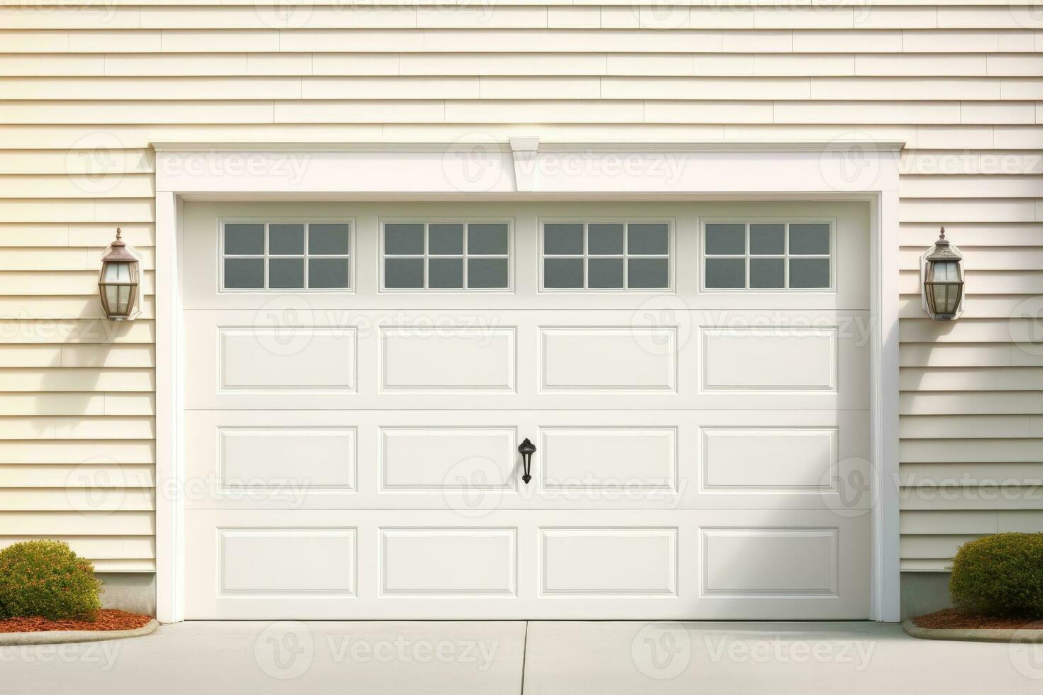 wit garage deur met een oprit in voorkant. generatief ai foto