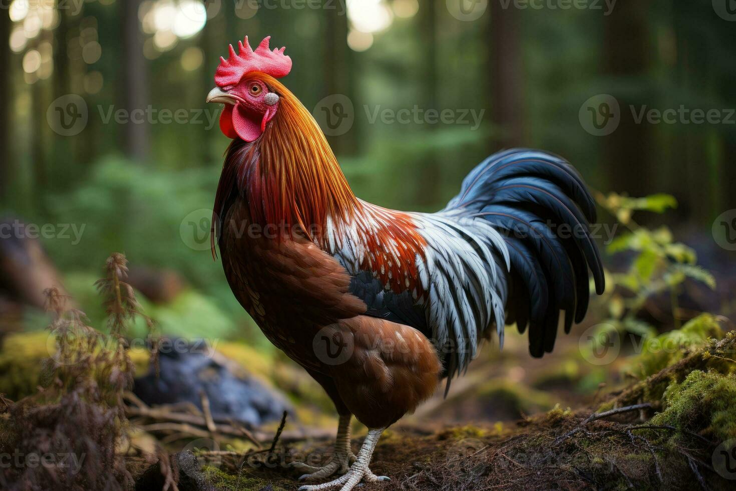 huiselijk haan Aan een natuurlijk boerderij. generatief ai foto