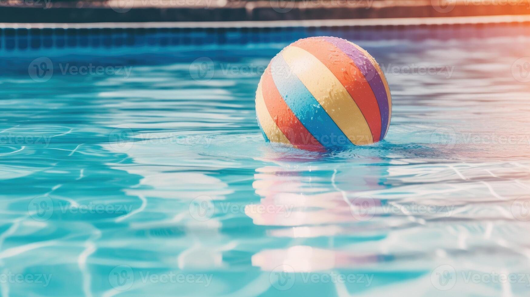 een strand bal drijvend in een zwembad. generatief ai foto