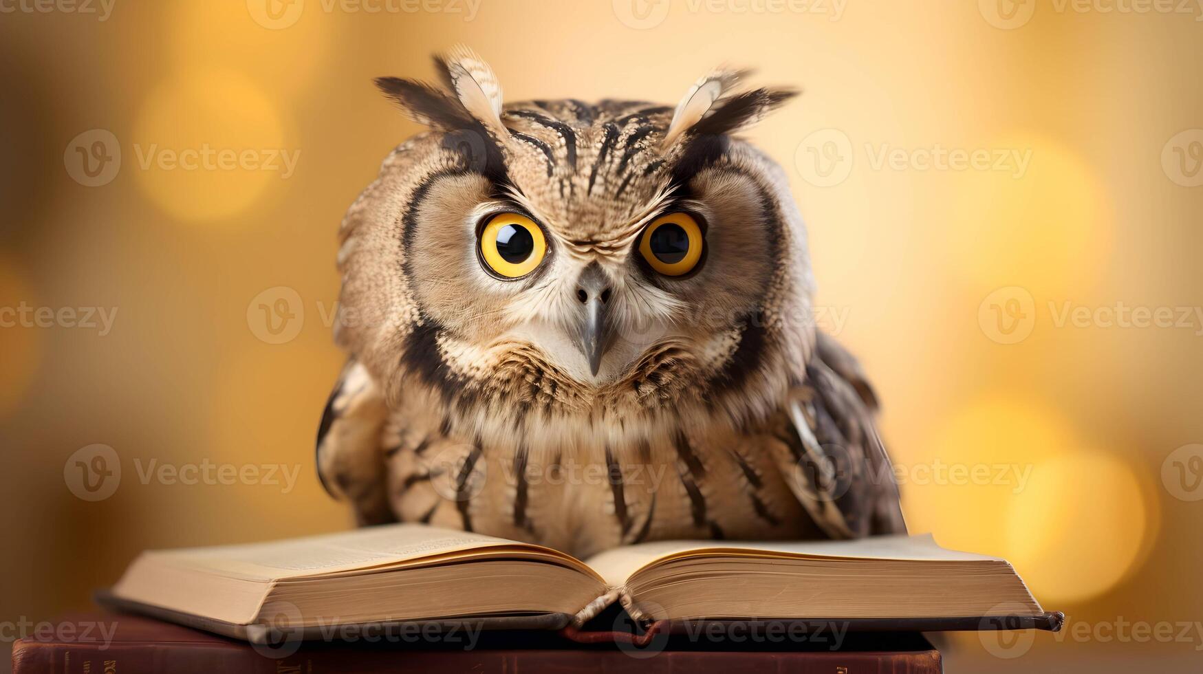 schattig uil leraar met stapel van boeken. terug naar school- concept. ai gegenereerd afbeelding. foto