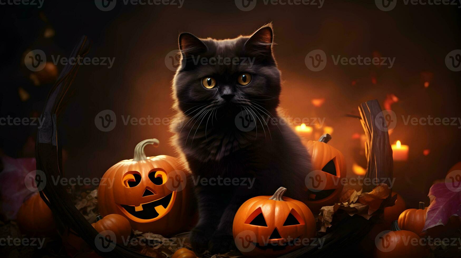 halloween schattig zwart kat en pompoen lantaarns. ai gegenereerd beeld foto