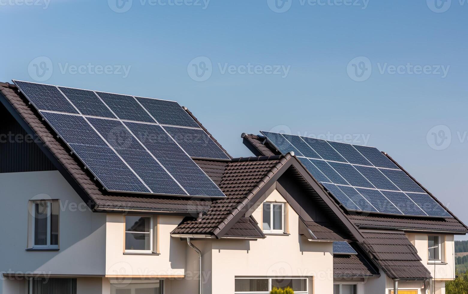 huizen met zonne- cellen Aan de daken. ai, generatief ai foto