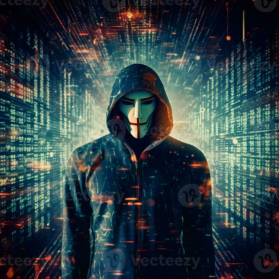 anoniem hacker. concept van cybercriminaliteit, Cyber aanval, donker web. ai gegenereerd foto