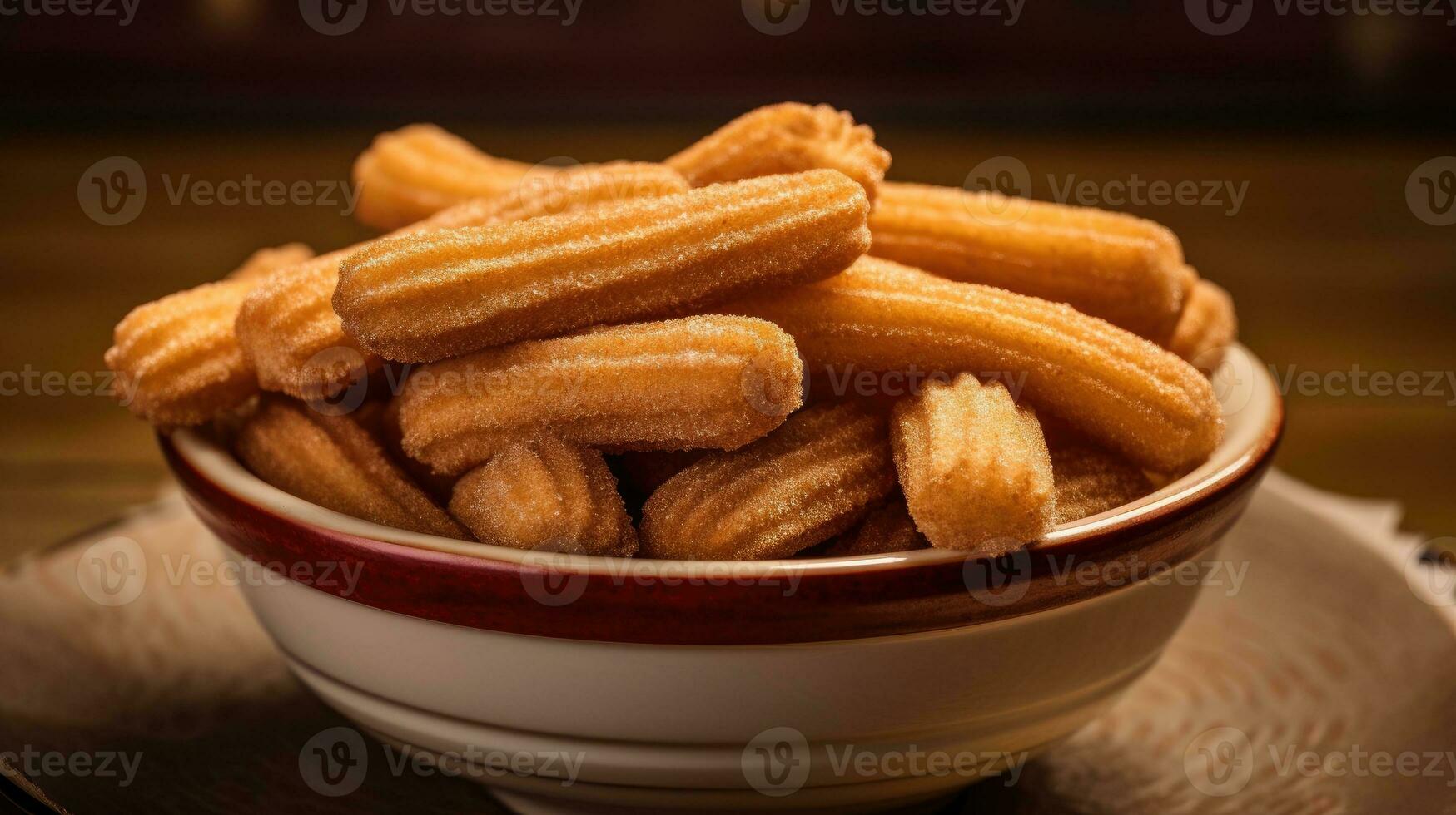 kom van churros ai gegenereerd foto