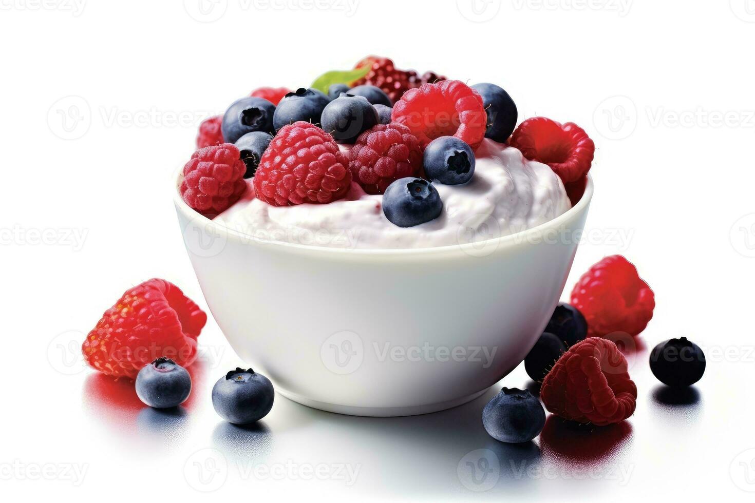 mengen bessen yoghurt voedsel fotografie ai gegenereerd foto