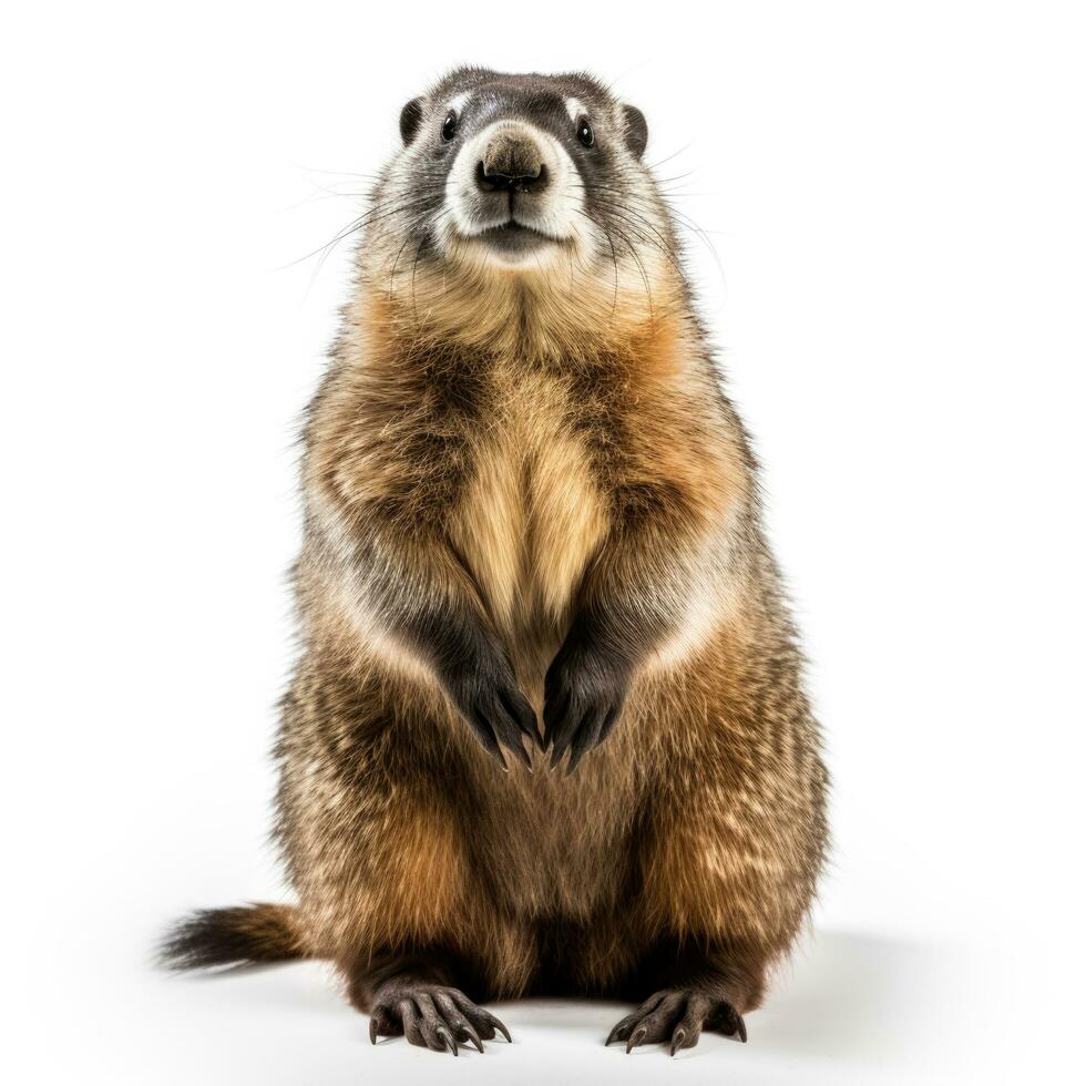 winter alpine marmot geïsoleerd Aan wit achtergrond foto