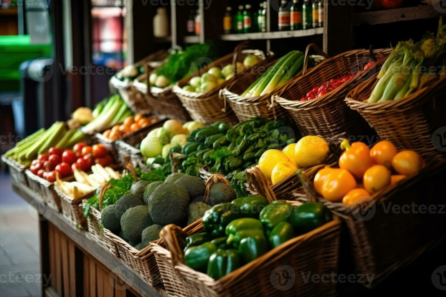 voorraad foto van binnen groentewinkel ai gegenereerd