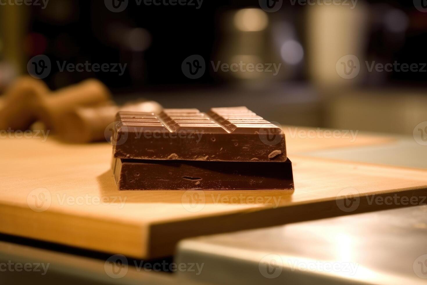 chocolade bar in de keuken tafel voedsel fotografie ai gegenereerd foto