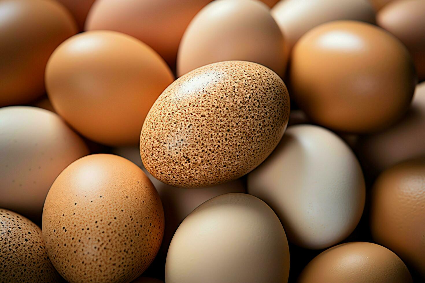 een veel hoop van vers kip eieren Aan de houten, nest of rietje mand. eco eieren boodschappen gezond concept door ai gegenereerd foto