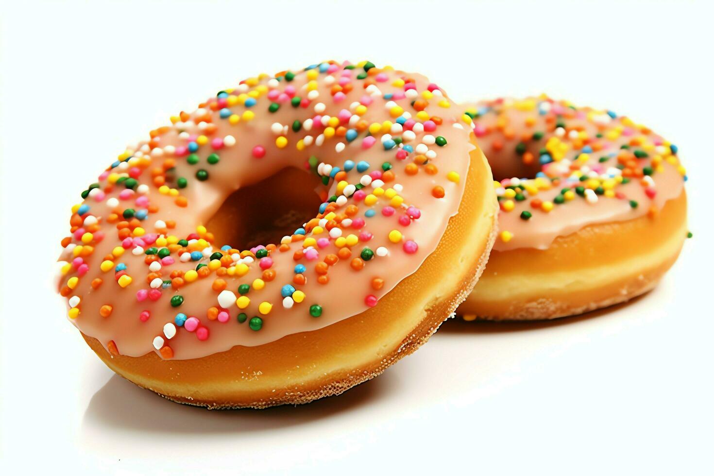 kleurrijk en smakelijk divers donuts met kleurrijk hagelslag suiker. heerlijk toetje donuts achtergrond concept door ai gegenereerd foto