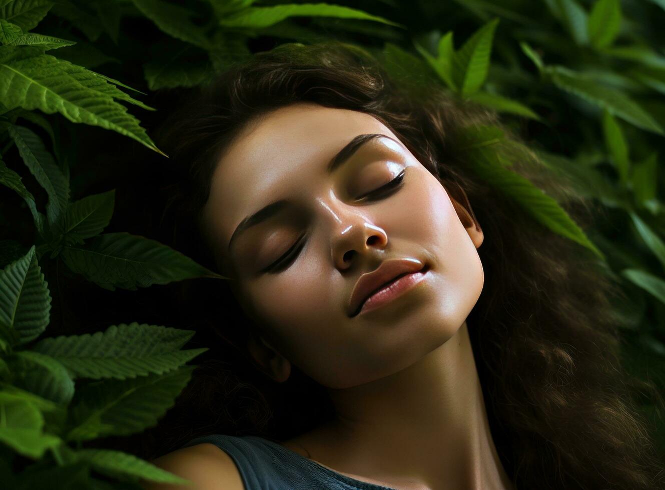 mooi vrouw in natuur zomer groen bladeren foto