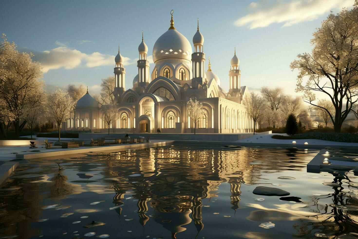 geweldig gebouwen van moskee in Ramadan gevoel. Ramadan kareem eid mubarak Islamitisch moskee concept door ai gegenereerd foto
