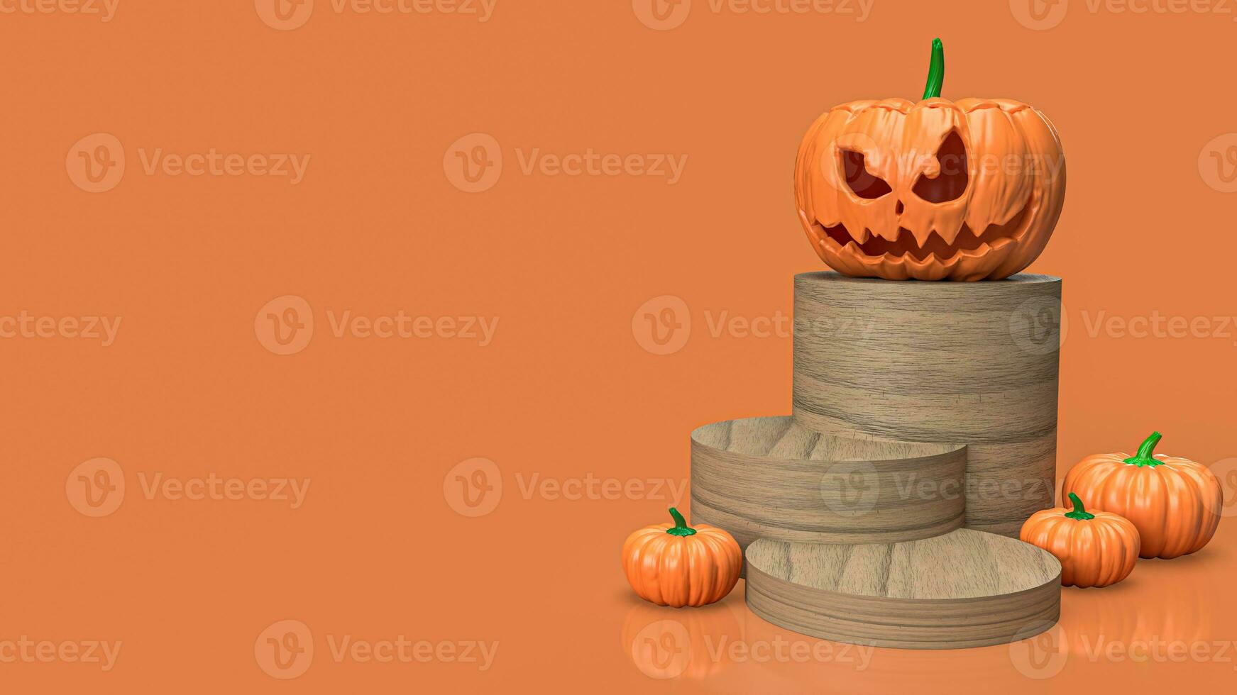 de jack O lantaarn pompoen Aan hout kolom voor halloween inhoud 3d renderen foto