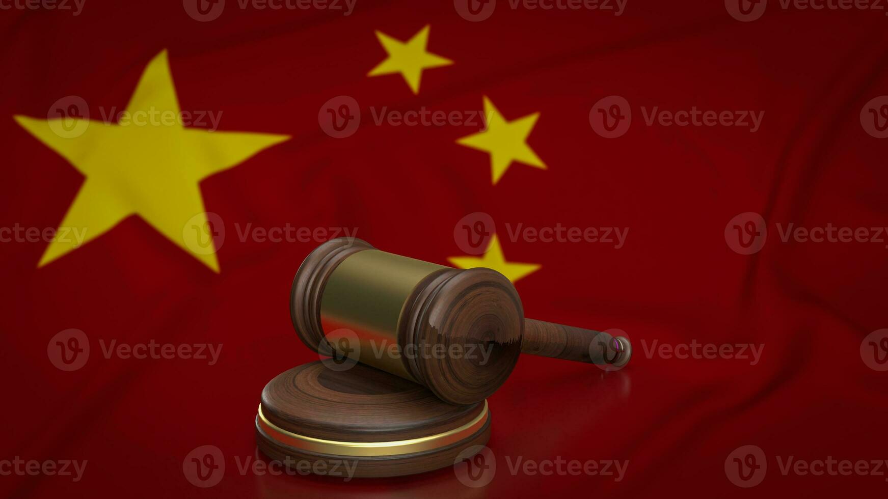 de hout hamer Aan Chinese vlag voor wet concept 3d renderen foto