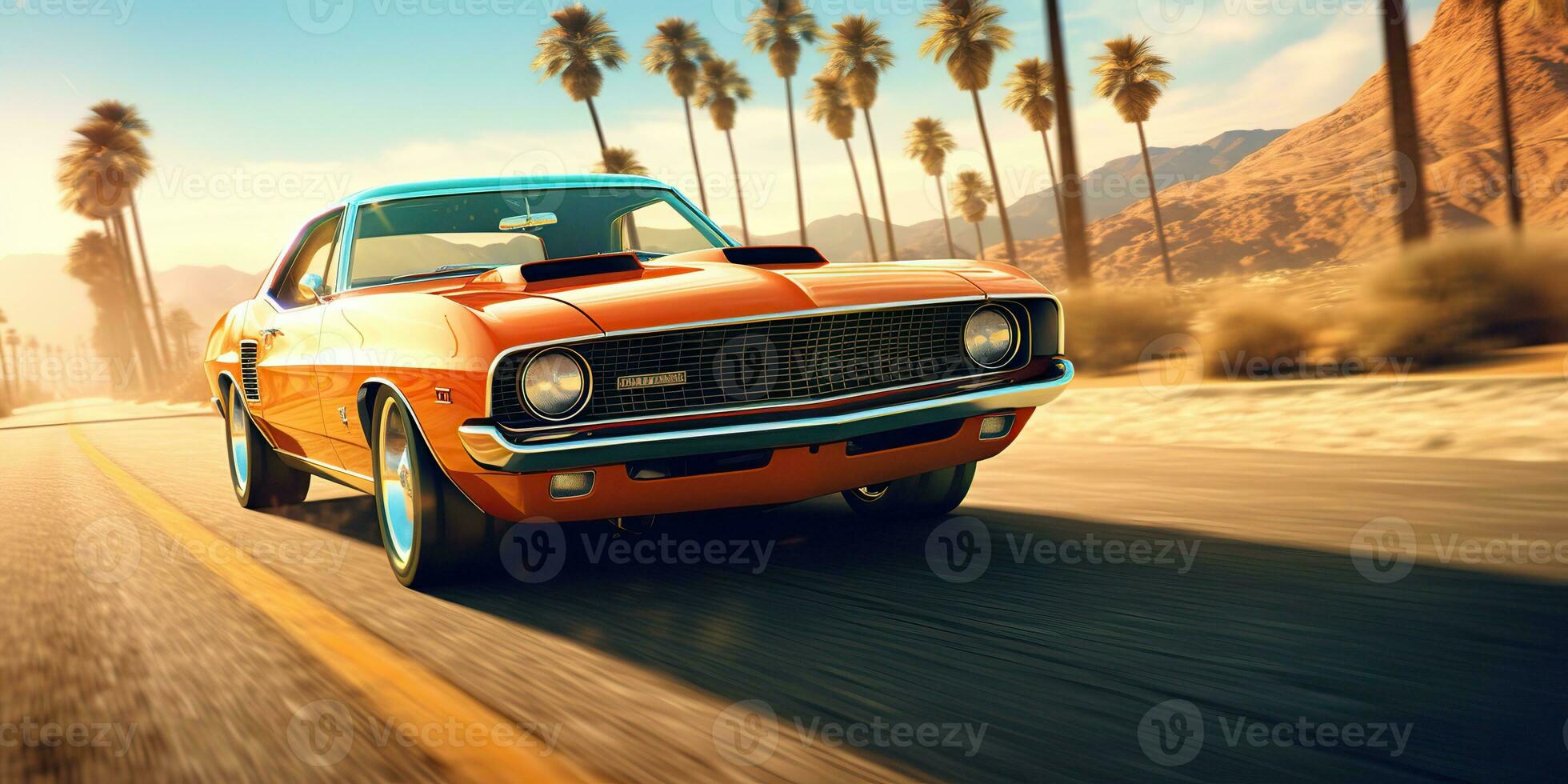 ai gegenereerd. ai generatief. wijnoogst retro klassiek hete staaf spier auto wijnoogst retro Aan Californië weg reis. grafisch kunst foto