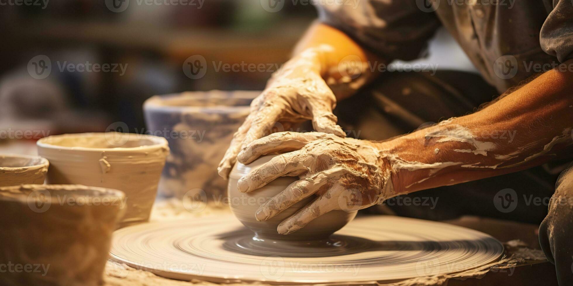 ai gegenereerd. ai generatief. pottenbakkerij keramiek studio hand- gemaakt ambachten. beeldhouwen kunst werkwijze creatie kunst decoratie uitstraling. grafisch kunst foto