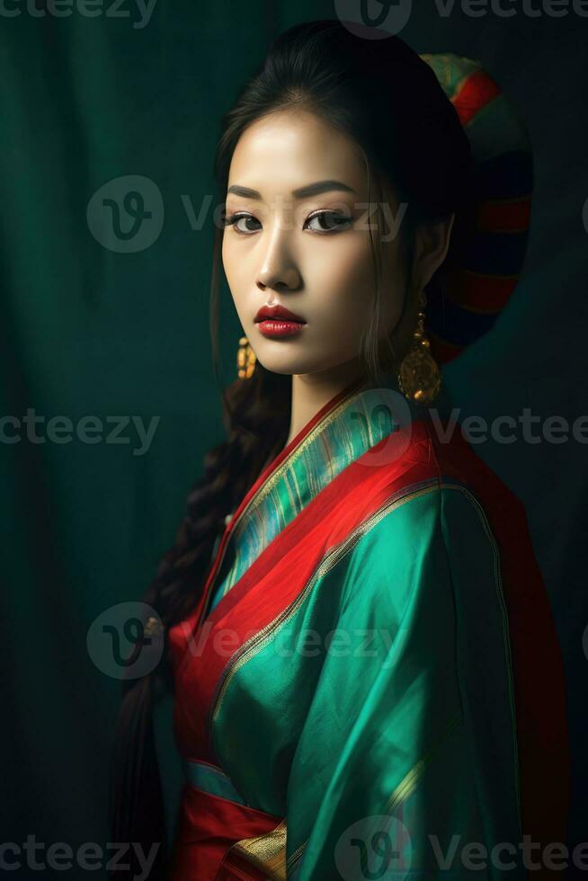 oosten- Aziatisch vrouw in traditioneel kleding foto