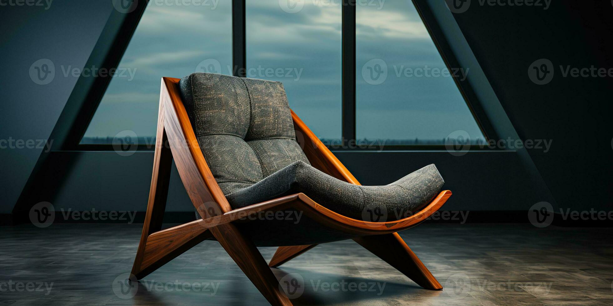 ai gegenereerd. ai generatief. architextuur arm stoel zacht hoofdkussen hout zitten plaats. Product knus huis kantoor ontwerp. grafisch kunst foto