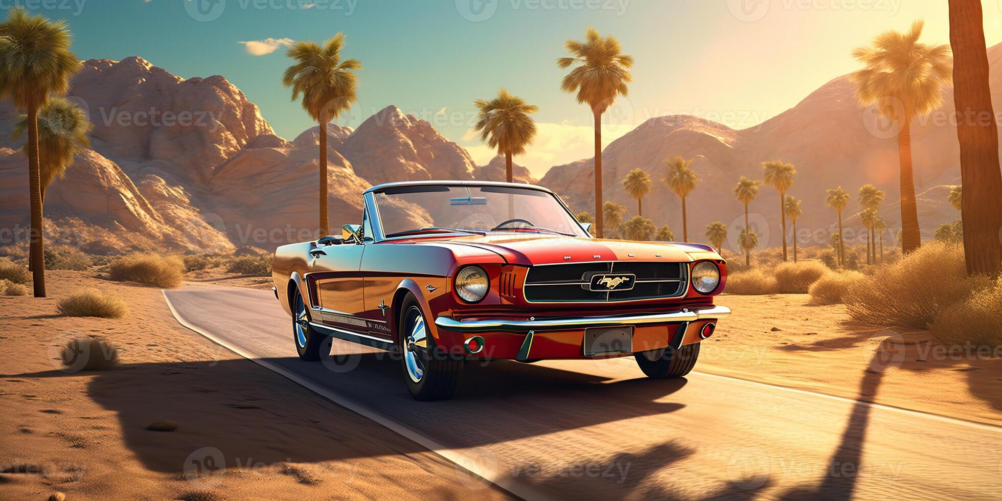 ai gegenereerd. ai generatief. wijnoogst retro klassiek hete staaf spier auto wijnoogst retro Aan Californië weg reis. grafisch kunst foto