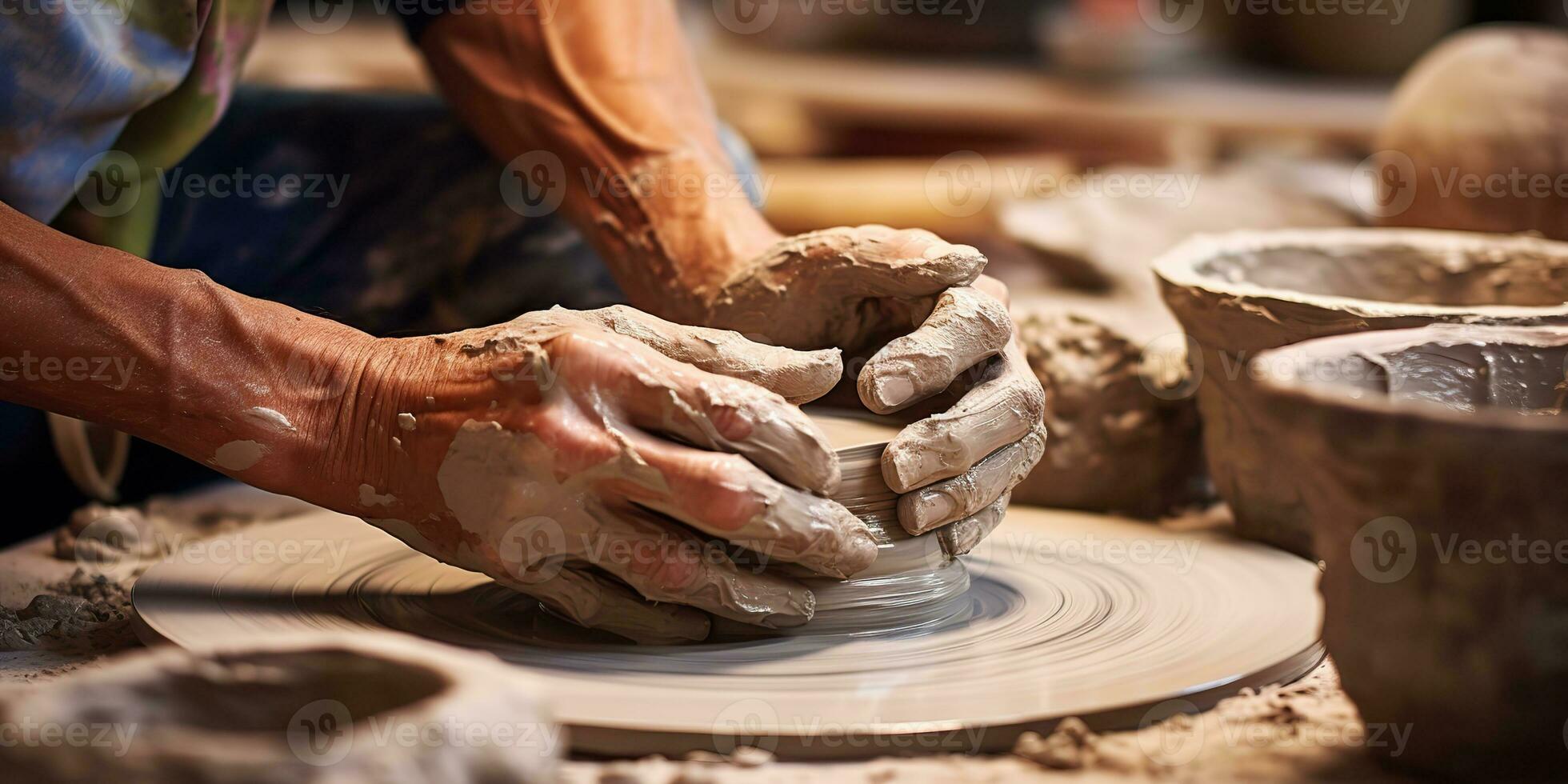 ai gegenereerd. ai generatief. pottenbakkerij keramiek studio hand- gemaakt ambachten. beeldhouwen kunst werkwijze creatie kunst decoratie uitstraling. grafisch kunst foto