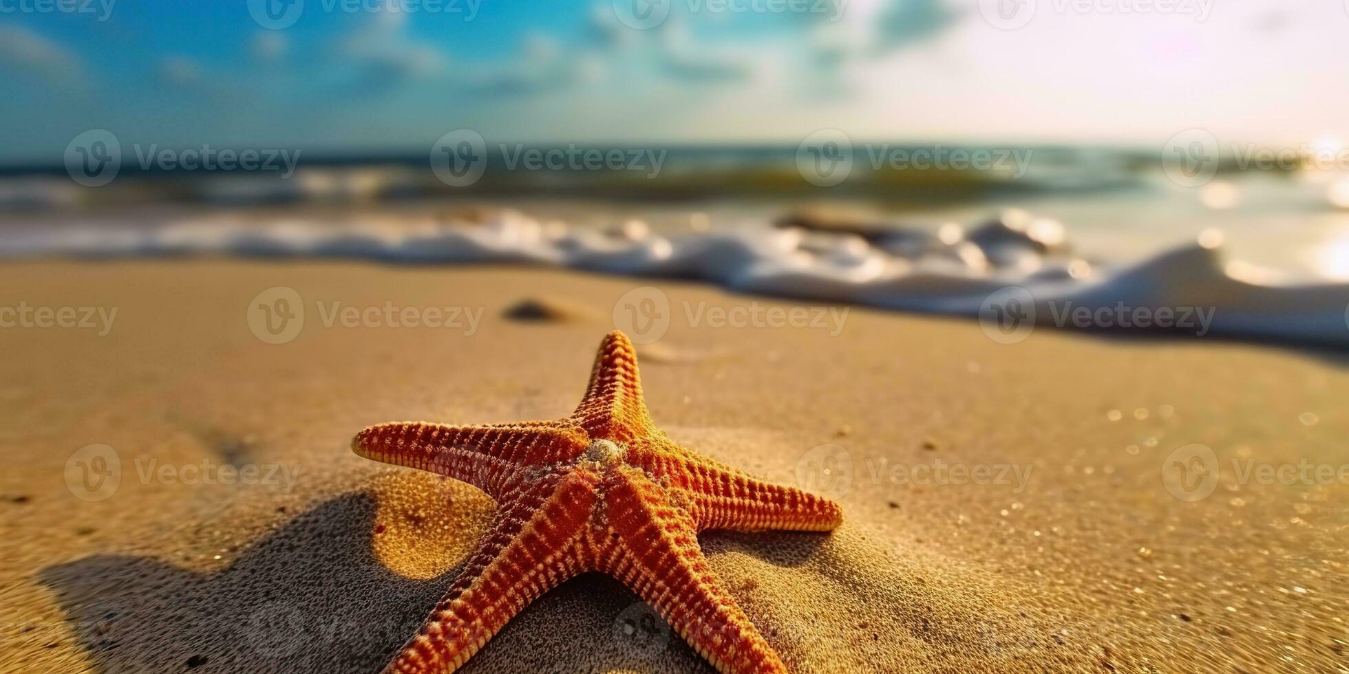 ai gegenereerd. ai generatief. zee marine nautische marinier zeester strand eiland zand oceaan vakantie kom tot rust zon uitstraling. grafisch kunst foto