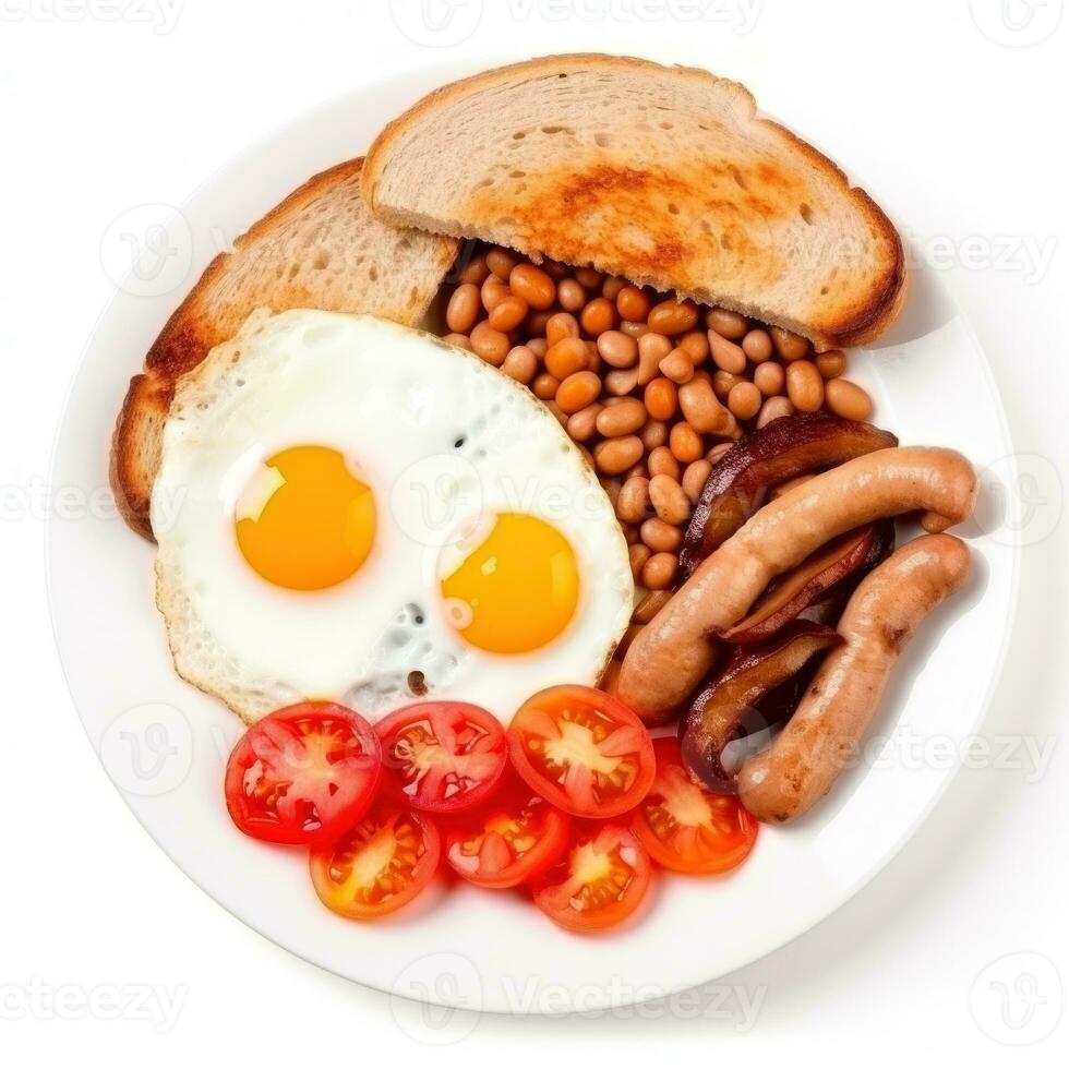 Engels ontbijt met eieren, spek en bonen foto