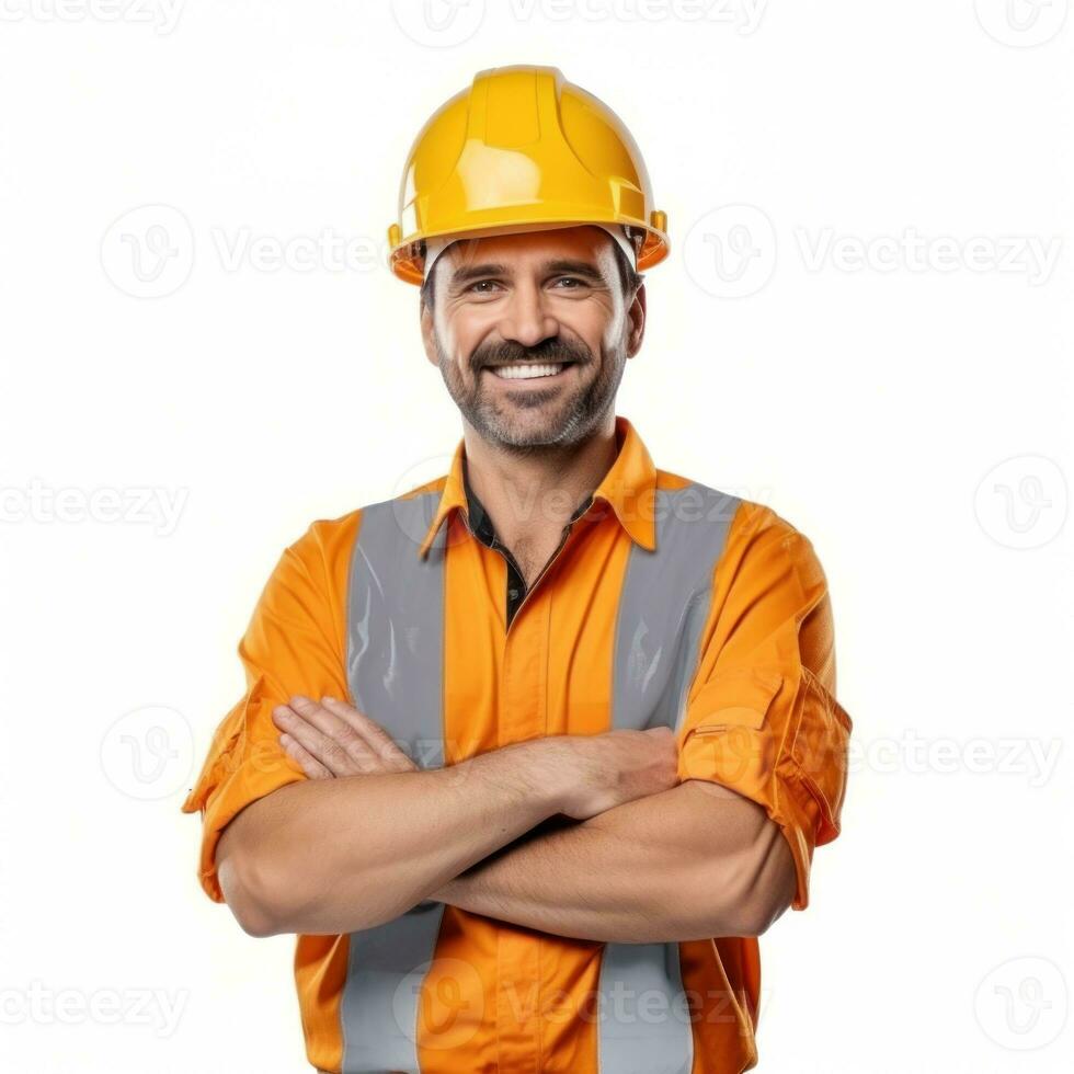 aantrekkelijk Mens in bouw helm foto