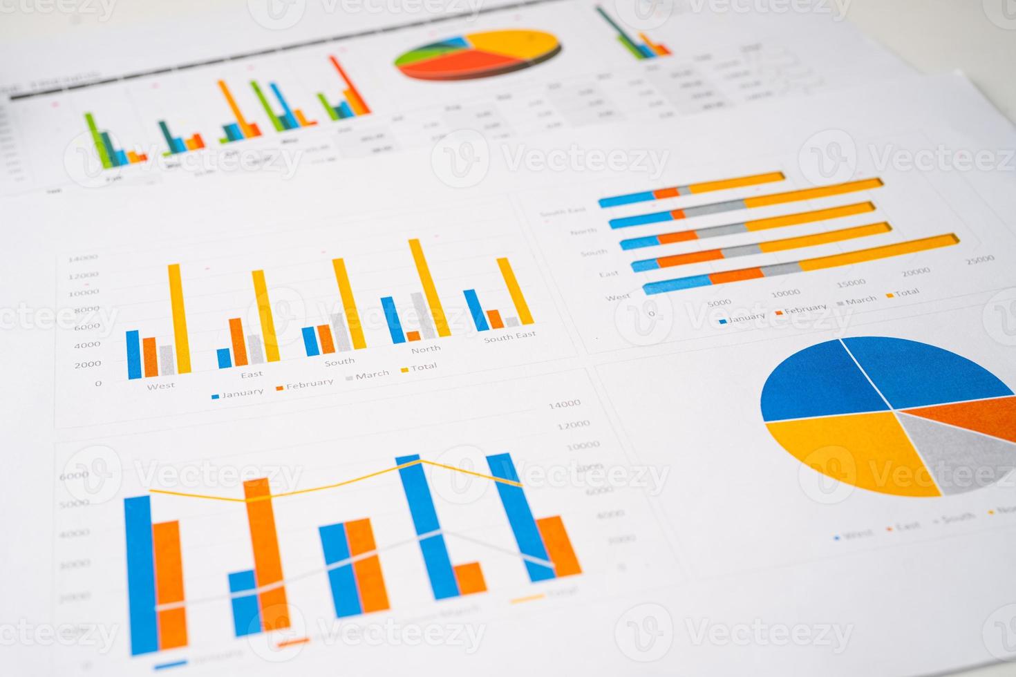 grafieken grafieken papier. financiële ontwikkeling, bankrekening, statistieken, investeringsanalytisch onderzoek data-economie, beurs bedrijfskantoor bedrijfsvergaderingsconcept. foto