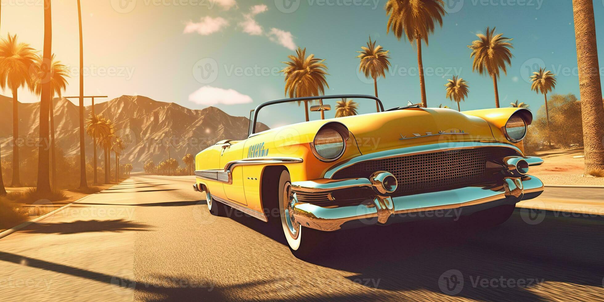 ai gegenereerd. ai generatief. wijnoogst retro klassiek hete staaf spier auto wijnoogst retro Aan Californië weg reis. grafisch kunst foto