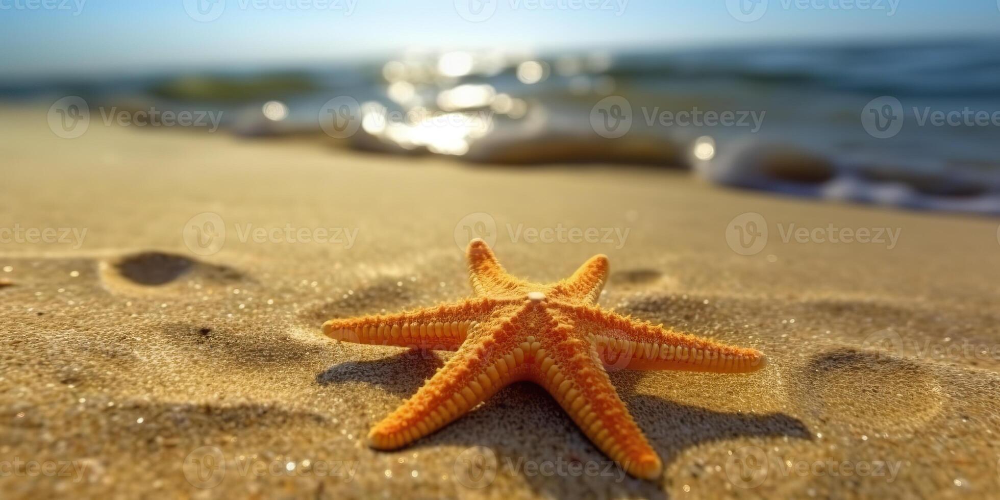 ai gegenereerd. ai generatief. zee marine nautische marinier zeester strand eiland zand oceaan vakantie kom tot rust zon uitstraling. grafisch kunst foto