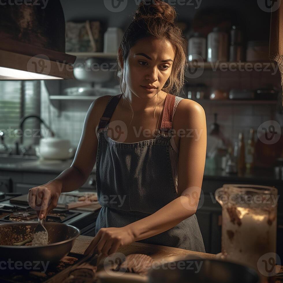 vrouw in keuken. generatief ai foto