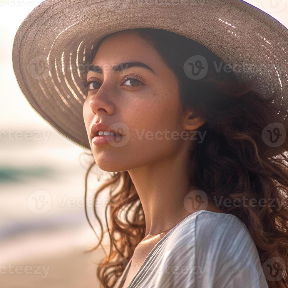 vrouw Aan de strand. generatief ai foto