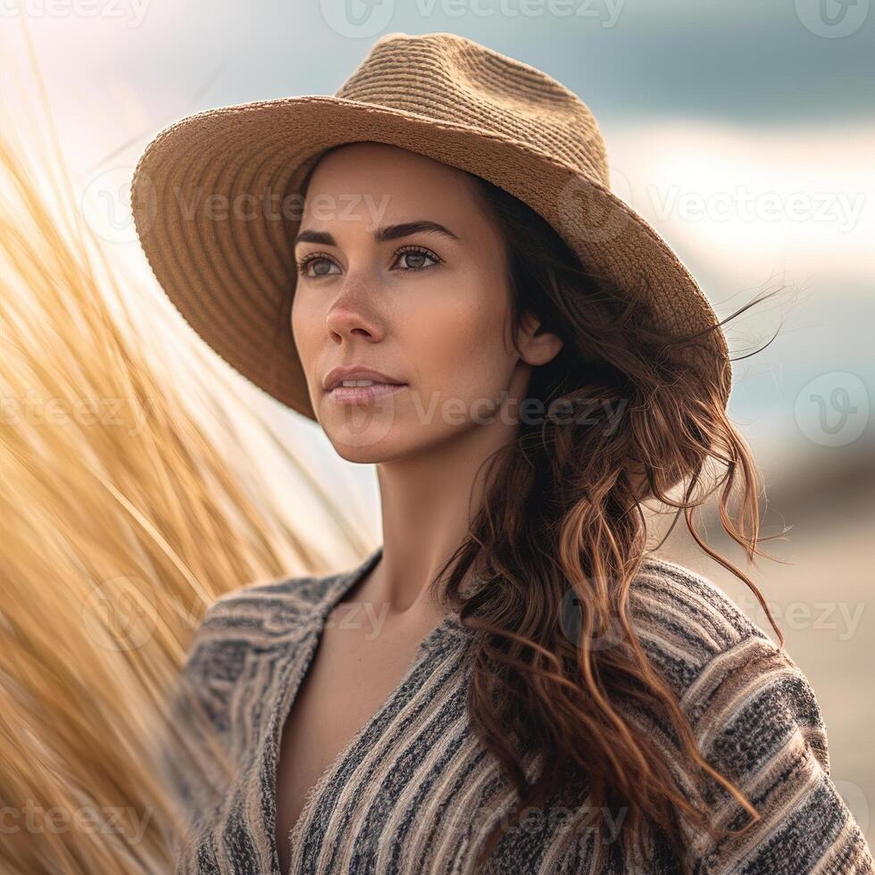 vrouw Aan de strand. generatief ai foto