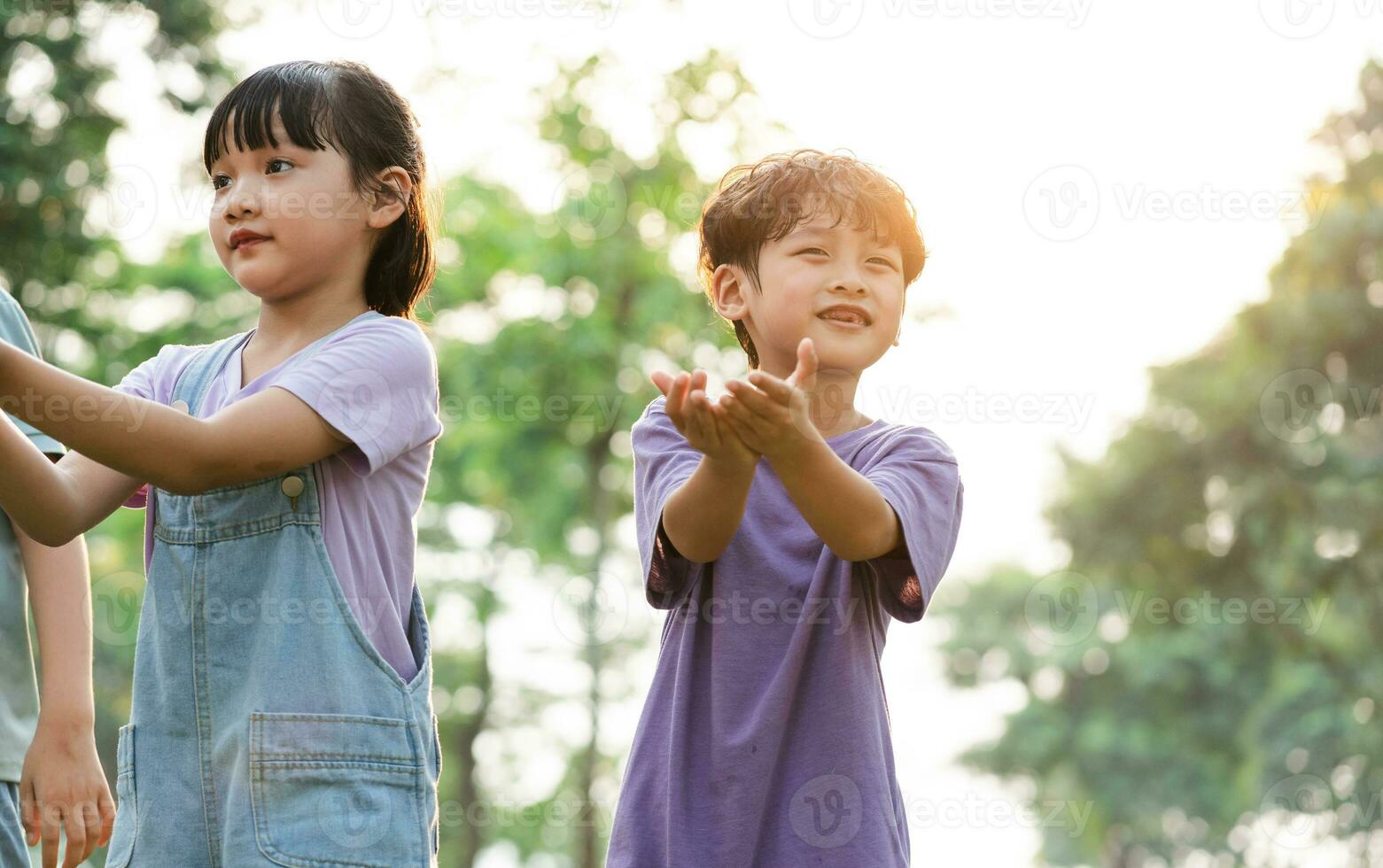 groep beeld van schattig Aziatisch kinderen spelen in de park foto