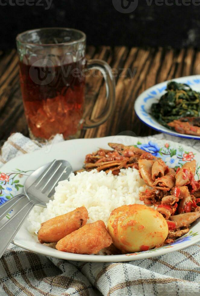 nasi rames wratten, traditioneel Indonesisch voedsel. rijst- dagelijks foto