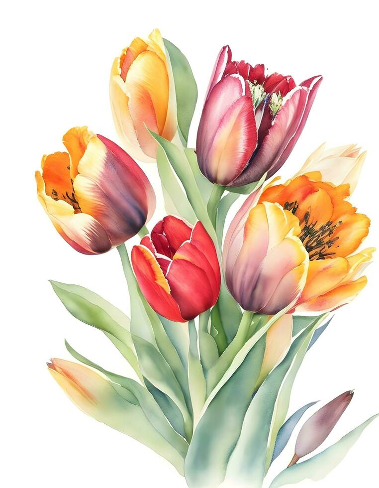 waterverf tulp bloem boeketten. botanisch kunst wit achtergrond foto