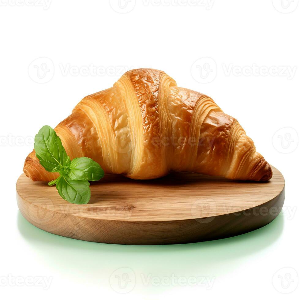 foto van croissant Aan bord geïsoleerd Aan wit achtergrond. gemaakt door generatief ai