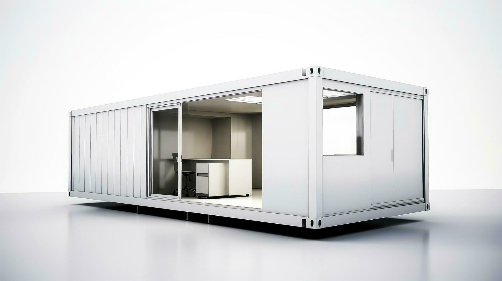 mobiel kantoor gebouwen of houder plaats kantoor voor bouw plaats. Verzending container. portable huis en kantoor hutten, generatief ai illustratie foto