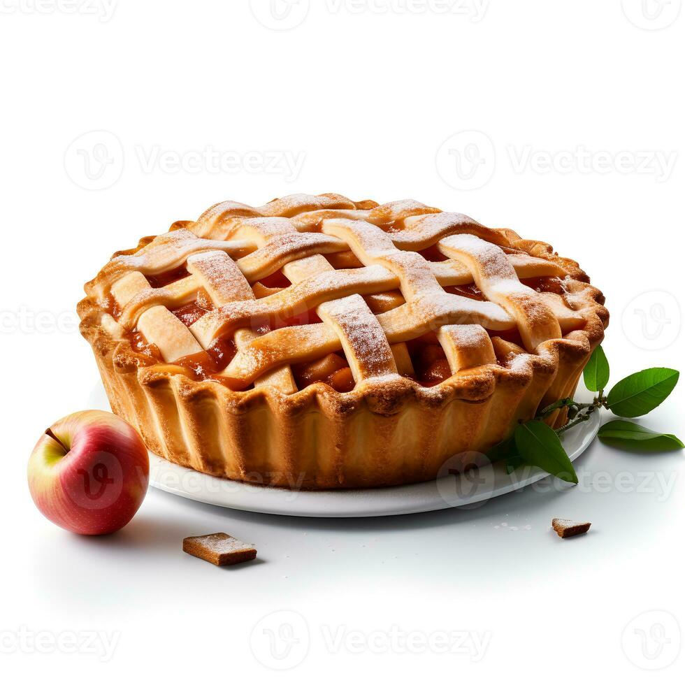 foto van appel taart Aan bord geïsoleerd Aan wit achtergrond. gemaakt door generatief ai