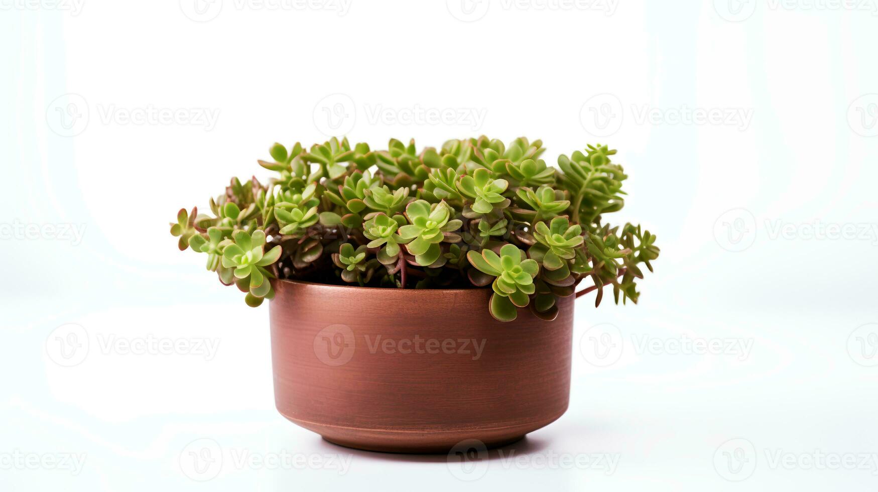 foto van sedum in minimalistische pot net zo kamerplant voor huis decoratie geïsoleerd Aan wit achtergrond. generatief ai