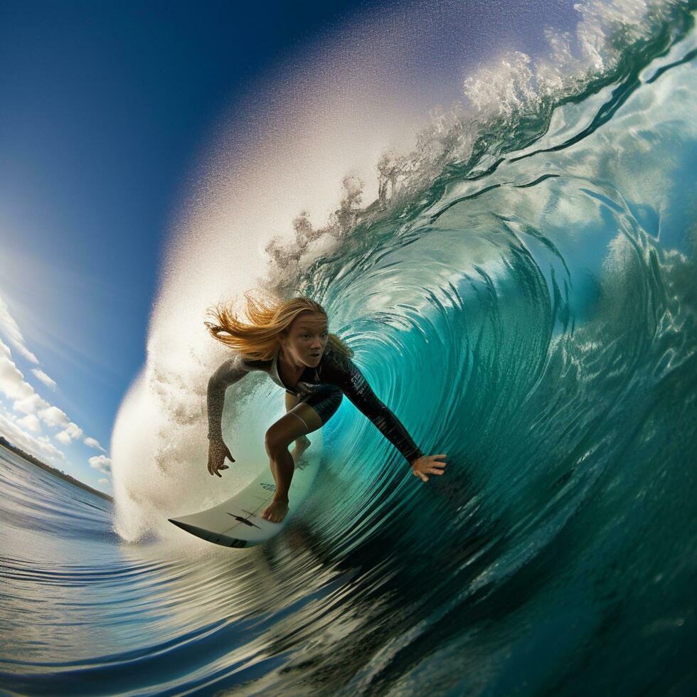 vrouw spelen surfen illustratie foto