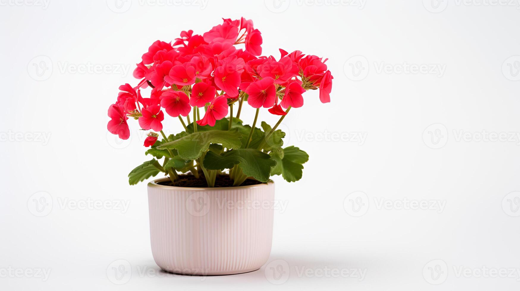 foto van geranium in minimalistische pot net zo kamerplant voor huis decoratie geïsoleerd Aan wit achtergrond. generatief ai