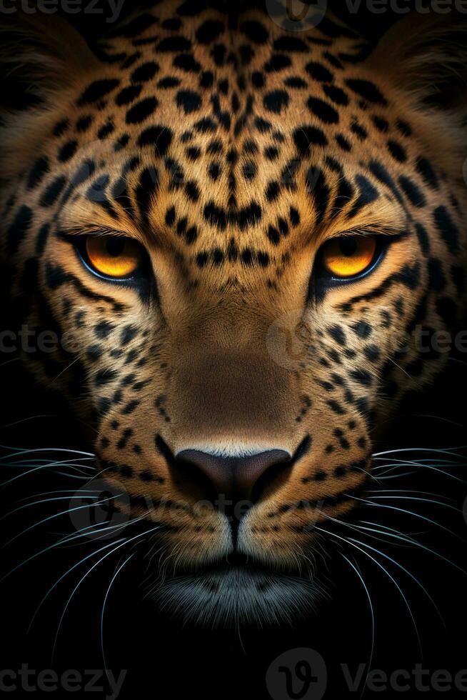 foto van luipaard Aan zwart achtergrond. generatief ai