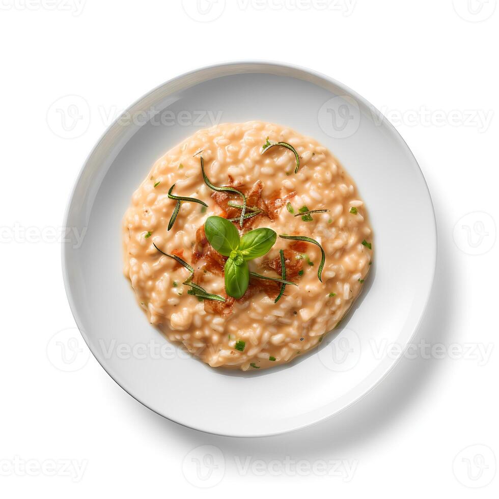 voedsel fotografie van risotto Aan bord geïsoleerd Aan wit achtergrond. generatief ai foto