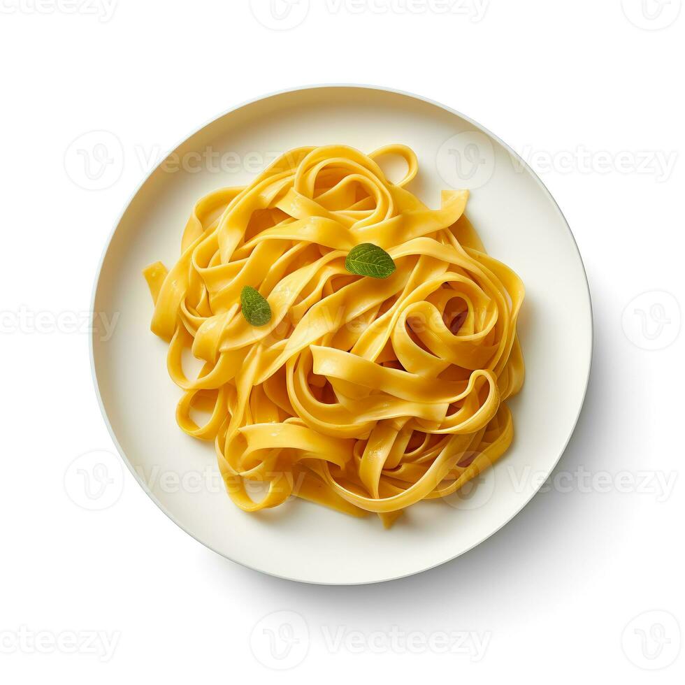 foto van fettuccine Aan bord geïsoleerd Aan wit achtergrond. gemaakt door generatief ai