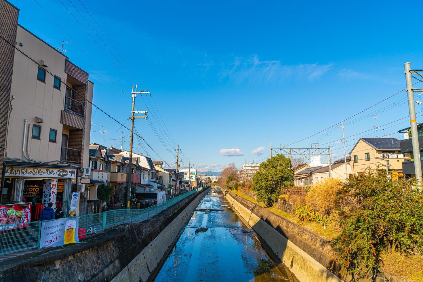 Kyoto, Japan-11 jan 2020 - prachtig landschap van de stad Kyoto met rivier in Japan with foto