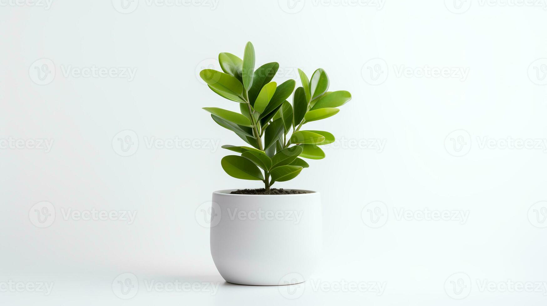 foto van zamioculcas zamiifolia in minimalistische pot net zo kamerplant voor huis decoratie geïsoleerd Aan wit achtergrond. generatief ai