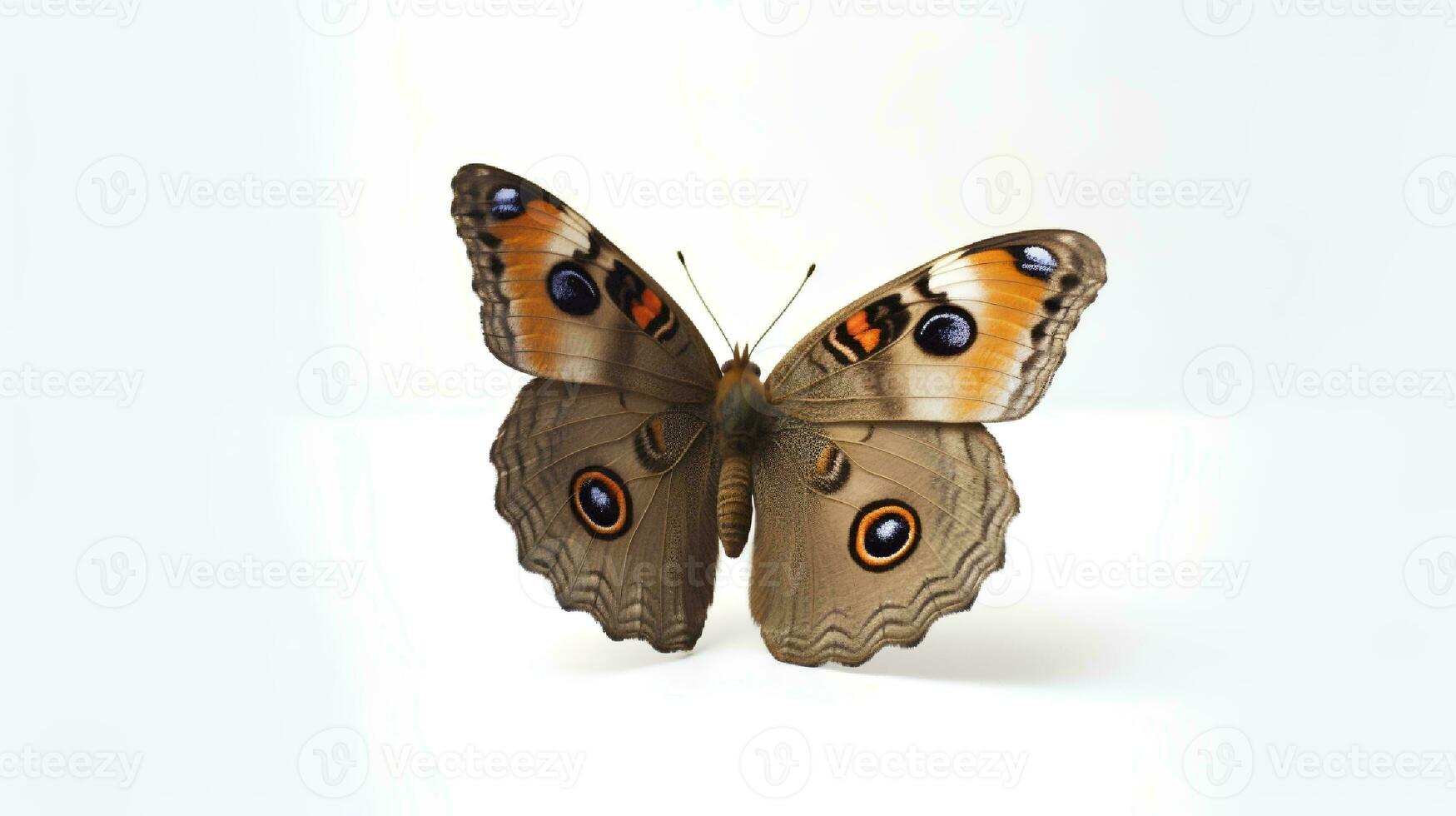 foto van een gemeenschappelijk Buckeye vlinder Aan wit achtergrond. generatief ai